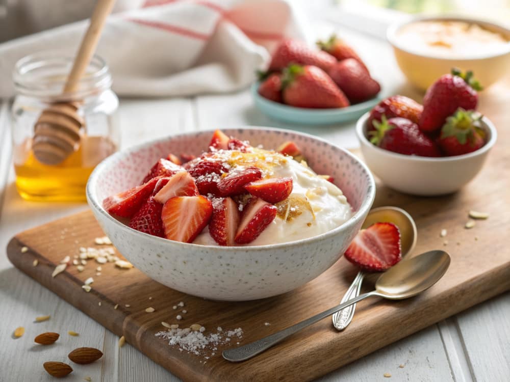 Aardbeien met Griekse yoghurt en kokos
