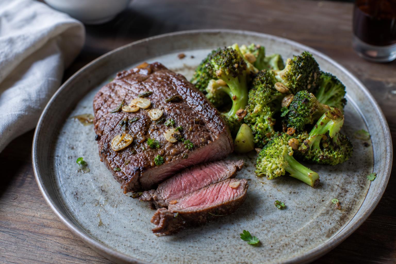 Biefstuk met broccoli en knoflook
