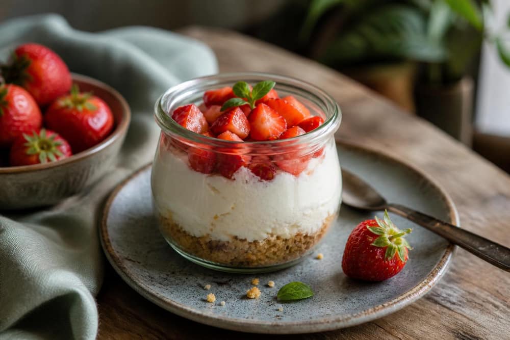 Cheesecake-potje met aardbei, zonder bakken