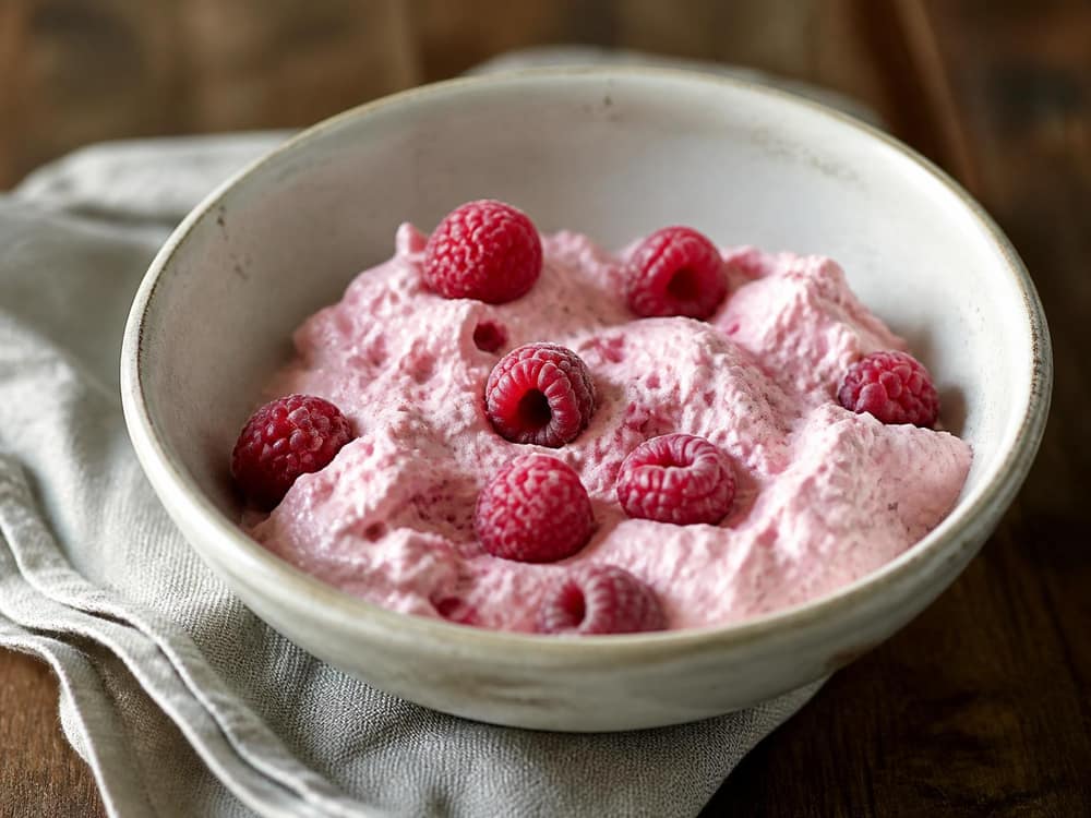 Frambozenmousse met kwark en limoen