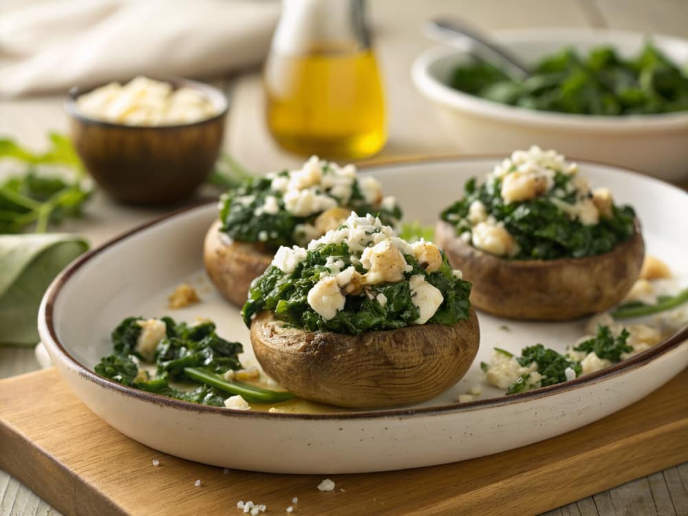 Gevulde champignons met spinazie en feta