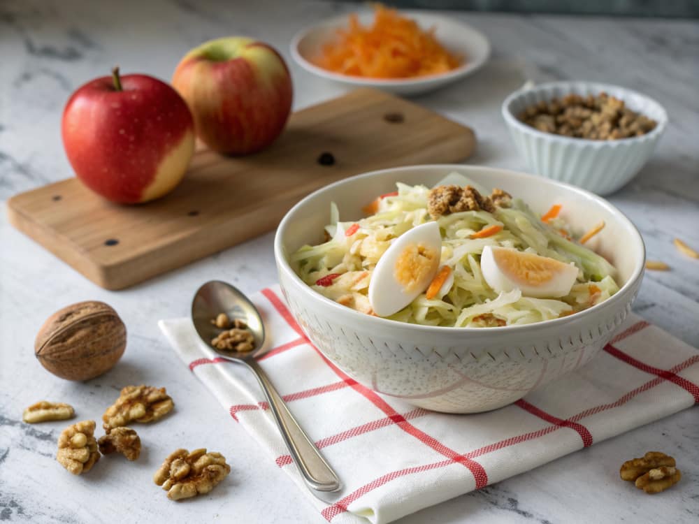 Koolsalade met appel, ei en walnoot