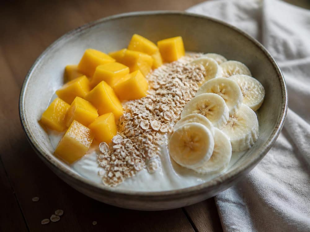 Mango-yoghurtbowl met havermout en banaan
