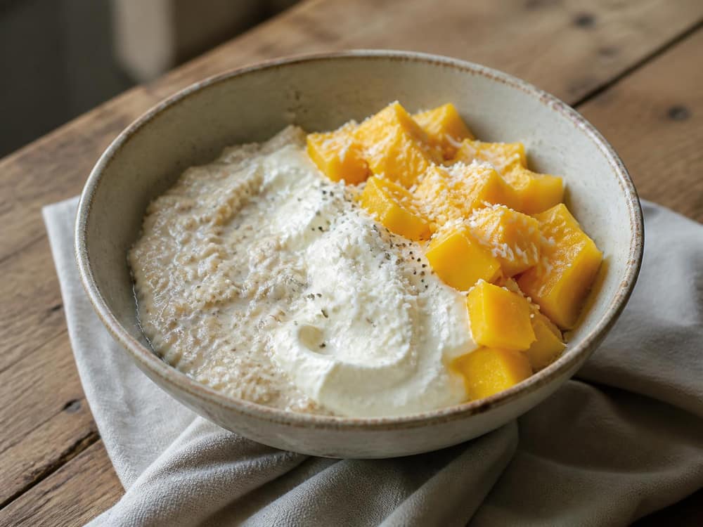 Overnight oats met mango en kokos