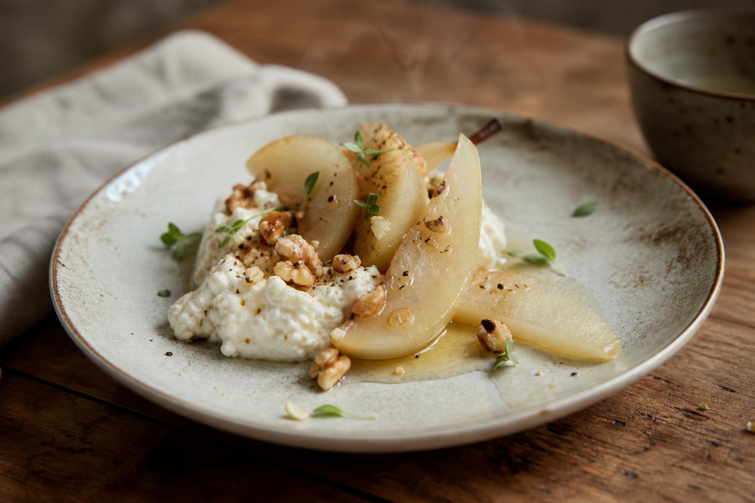 Peer-cottage cheese met honing