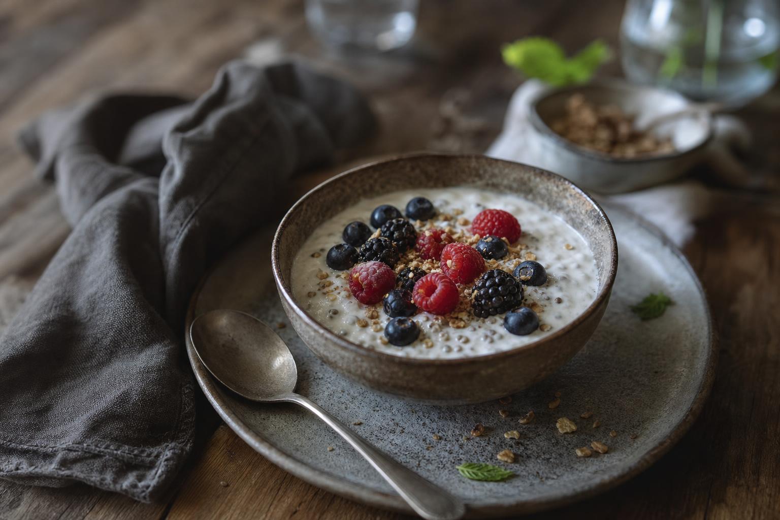 Proteïneyoghurt met chia en bessen