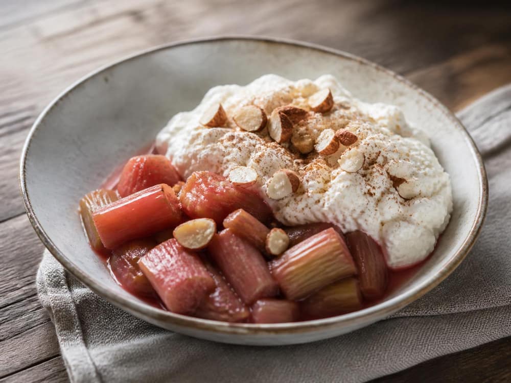 Rabarbercompote met kwark en amandelen
