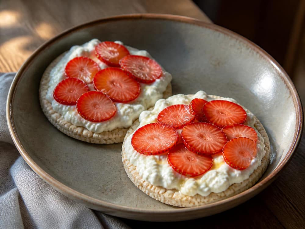 Rijstwafel met kwark en aardbei