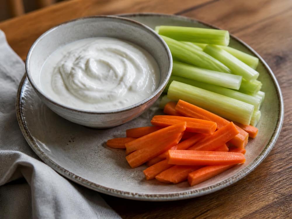 Tahin-yoghurtdip met bleekselderij