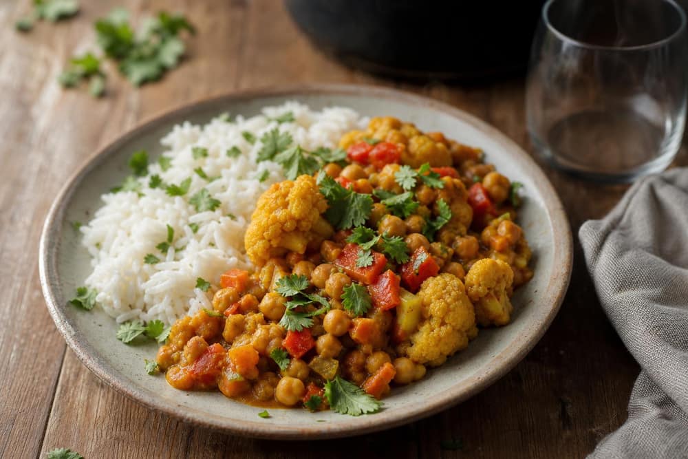 Veggie curry light met kikkererwten en bloemkool