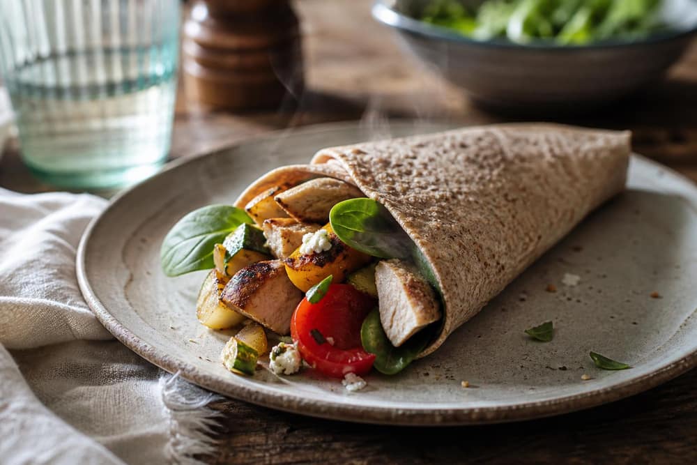 Volkoren wrap met kip en geroosterde groente