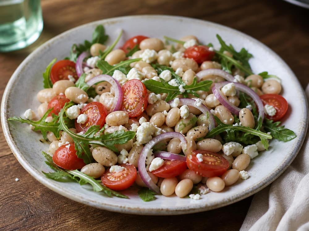 Witte bonensalade met tomaat en rucola