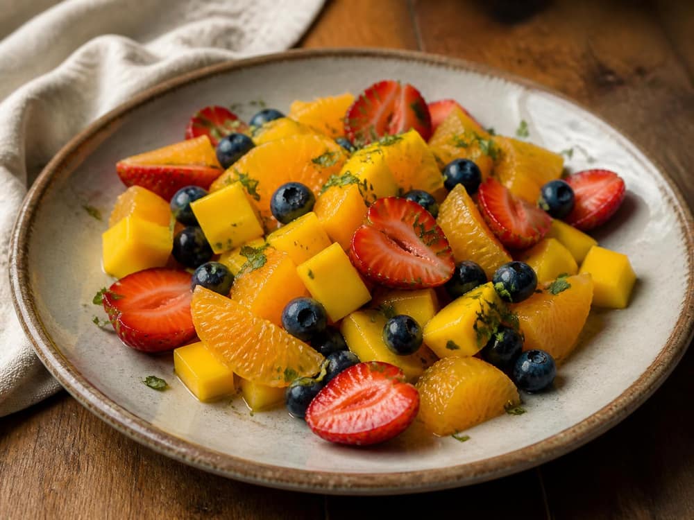Zomerse fruitsalade met munt en limoen